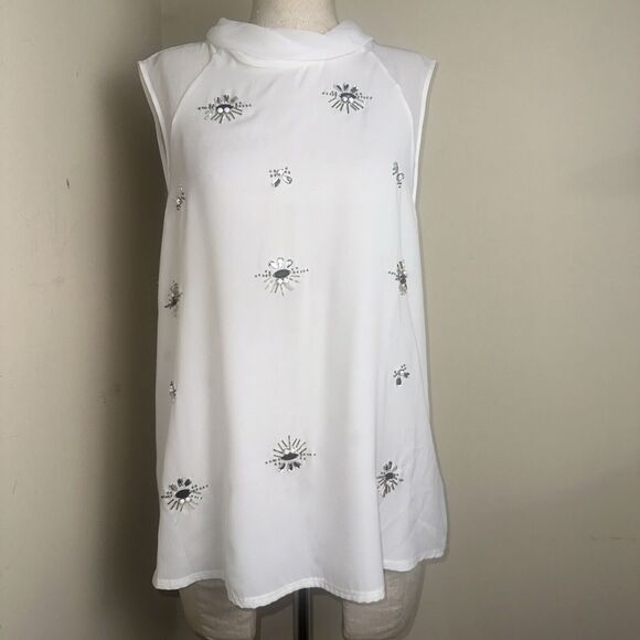 Robert Rodriguez Sleeveless Beaded Sheer Blouse Evening Wear Sz Medium EUC - Picture 1 of 10